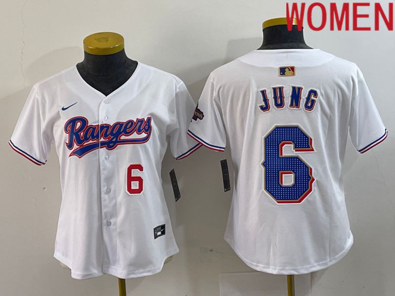 Women Texas Rangers 6 Jung White Champion Game Nike 2024 MLB Jersey style 4